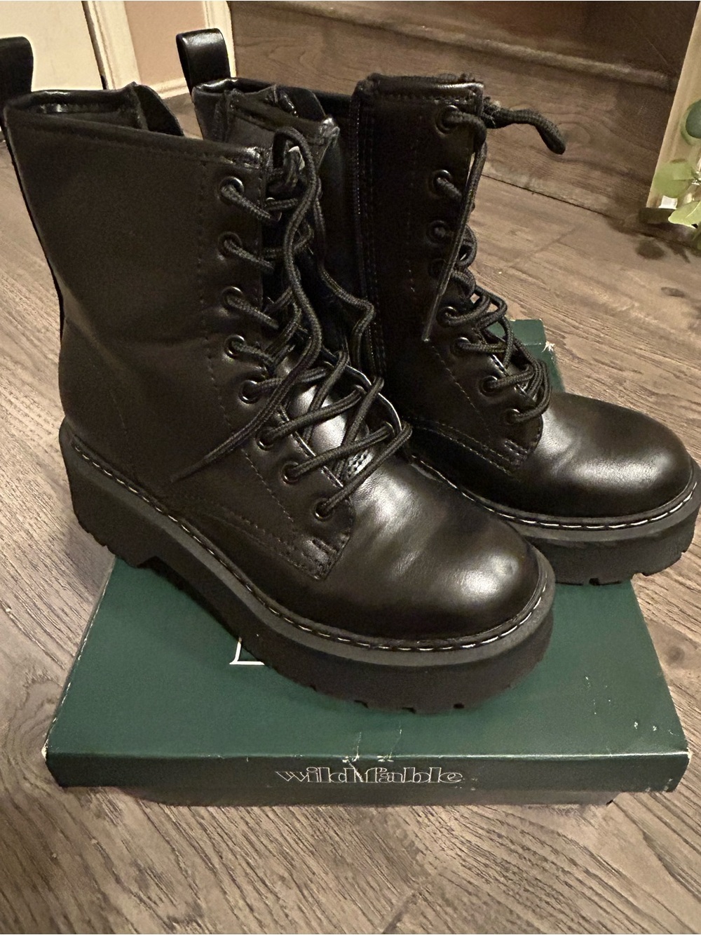 wild fable Black Chunky Lace-Up Combat Boots